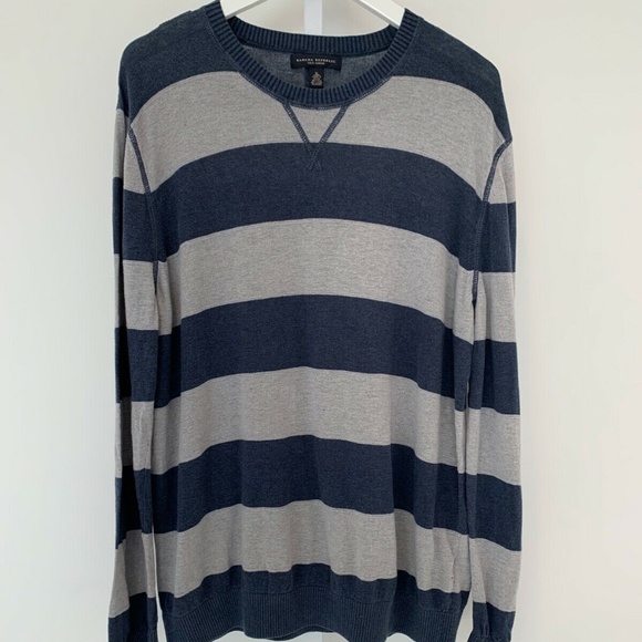 BANANA REPUBLIC NAVY BLUE GRAY STRIPE SWEATER XL - Picture 2 of 15